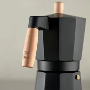 Cafetera Italiana negra y madera bamboo clara 6 Pc